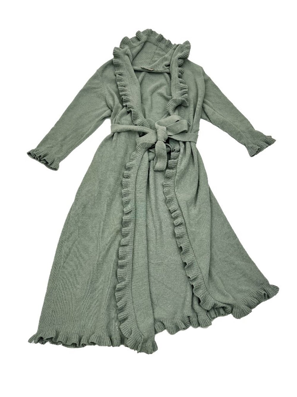 Soft Surroundings All Is Calm Chenille Ruffled Robe Green Womens M L